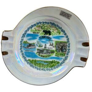 Tennessee Souvenir Ashtray White Opalescence Gold Tone Trim Mid Century Ceramic